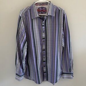 Robert Graham Purple Striped Flip Cuff Button Down Shirt.